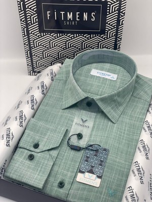 Fitmens Klasik Uzun Kol Cepsiz Keten Yaka Alttan Düğmeli Hediye Kutulu Erkek Gömlek FS-003686 - Yeşil