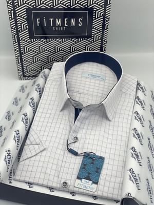 Fitmens Klasik Kısa Kol Kareli Hediye Kutulu Erkek Gömlek FS-004160 - Beyaz
