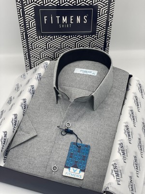 Fitmens Klasik Kısa Kol Keten Cotton Hediye Kutulu Erkek Gömlek FS-003624 - Koyu Gri