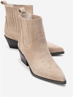 Luvi Julıeta Bej Süet Hakiki Deri Kadın Western Bot