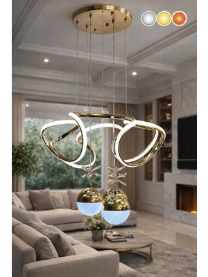 Lamira Aydınlatma Modern Lüks Salon Model Dron Ledlı 3 Renk Gold Sarkıt Avıze