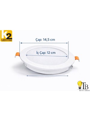 K2 LED Systems 9W Yuvarlak Sıva Altı LED Panel Beyaz Işık