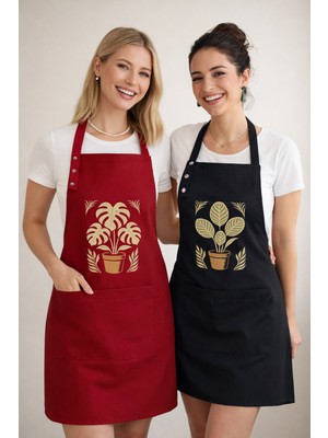 Hulganz Mutfak Önlüğü Seti 2'li Leke Tutmaz Su Itici Kumaş Solmaz Baskı Monstera Calathea Çiçek Saksı Bitkileri Önlük Botanik Çeyiz Hediye Günlük Kullanım Bulaşık Bahçe Işleri Kafe Atölye Workshop Çalışmaları