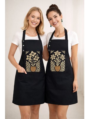 Hulganz Mutfak Önlüğü Seti 2'li Leke Tutmaz Su Itici Kumaş Solmaz Baskı Lilyum Begonvil Çiçek Saksı Bitkileri Önlük Botanik Çeyiz Hediye Günlük Kullanım Bulaşık Bahçe Işleri Kafe Atölye Workshop Çalışmaları