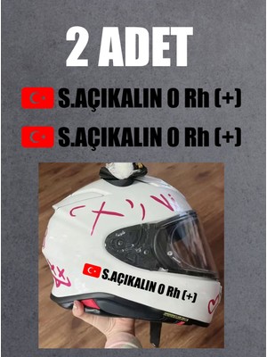 Sticker Dizayn Bayraklı Ad Soyad Kan Grubu Sticker (2 Adet ) -  Motosiklet Araba Oto Cam Sticker - 00315