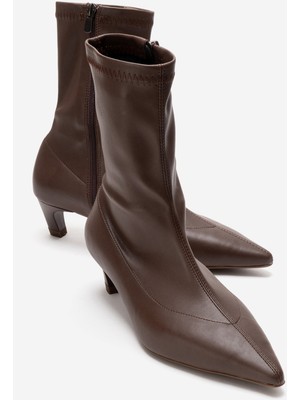 Luvi Alora Kahverengi Streç Kadın Kısa Topuklu Bot