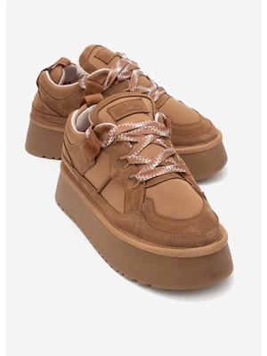 Luvi Raven Taba Süet Hakiki Deri Kadın Platform Sneaker