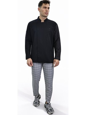 Uzun Kollu Kare Desenli Şef Gömlek Aşçı Kıyafeti Chef Aşçı Forması