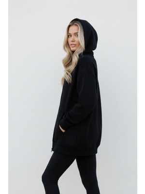Uncia Outdoors Kadın Fermuarlı Kapüşonlu Sweatshirt Hırka Oversize Rahat Kalıp