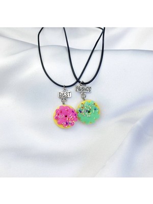 Best Friend Pembe Yeşil Donat Ikili Arkadaş Kolye