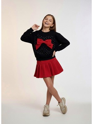 Breeze Kız Çocuk Önü Fiyonklu Taşlı Etekli Takım