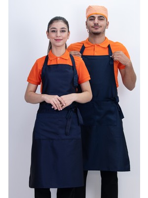 Düz Cepli Ayarlanabilir 2 Parça Düğmeli Arkadan Bağcıklı Önlük