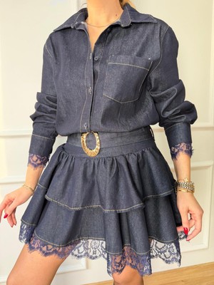 Size Özgü Dantel Detaylı Katkat Jean Elbise