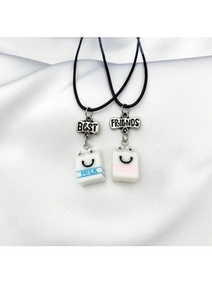 Best Friend Zincirli Milk Süt Kutusu Ikili Arkadaş Sevgili Kolye