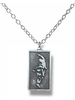 Atatürk Silüetli Künye Kolye – Gümüş Renk Unisex Metal Takı - 60 cm Zincir