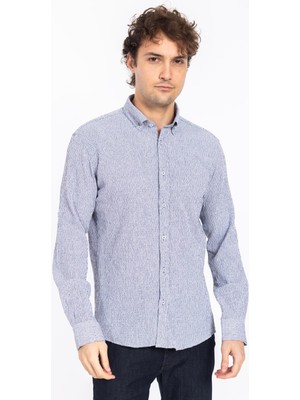 2208 Gofre Kıng Slım Safari Kol Gömlek 5705/3 Lacivert