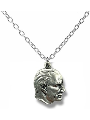 Mustafa Kemal Atatürk Silüet Figürlü Unisex Kolye – Gümüş Renk Metal Tasarım