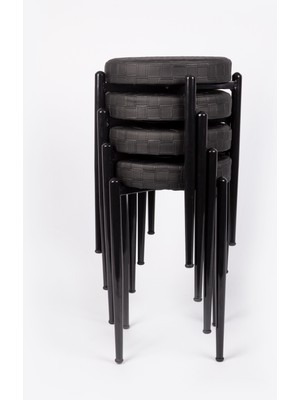 EKİPMETAL Tabure 4 Adet Siyah Bacaklı Deri ( Siyah )