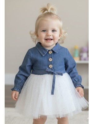 Necix's Laura Baby Kız Bebek Çocuk Sevimli Kot Tüllü Elbise