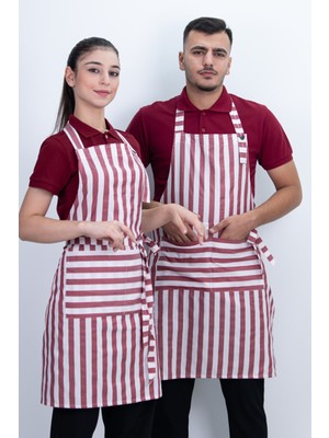 Çizgili Unisex Boydan Askılı Cepli Önlük