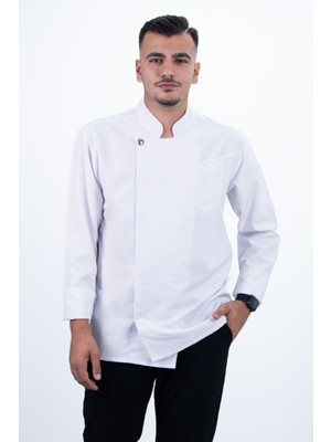 Tek Kuş Gözlü Gabardin Şef Gömlek Aşçı Kıyafeti Chef Aşçı Forması