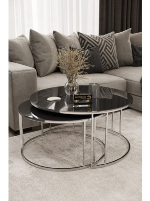 Home Plus Mobilya Yavrulu 1+1 Orta Sehpa Gümüş Kaplama Füme Ayna