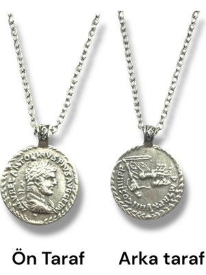 Antoninus Figürlü Roma Antik Para Sikke Kolye – Çift Taraflı – 1 Adet – 60 cm Zincirli Metal Kolye