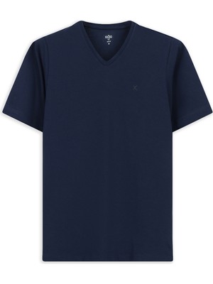 Kiğılı V Yaka Slim Fit Dar Kesim Süprem Pamuklu Basic Tişört