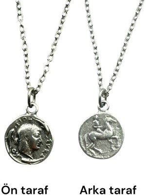 Roma Parası Sikke Kolye -Sezar ve Napolyon Figürlü Çift Taraflı Metal Kolye -1 Adet - 60 cm Zincirli