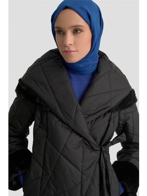 Armine Anvelop Bağlamalı Kapitone Kaban 25KD1403 Siyah