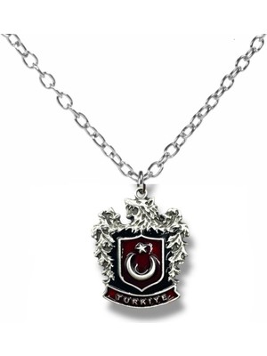Bozkurt Logolu Türk Bayraklı Kolye – Gümüş Renk Unisex Metal Takı