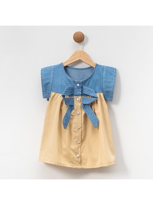 Overdo Kız Çocuk 1-4 Yaş Fiyoklu Kot Keten Elbise