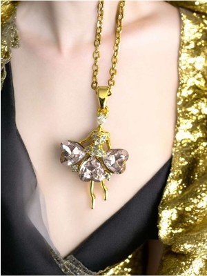 Herşey Nota Balerin Balet Paslanmaz Çelik Taşlı Kadın Gold Kolye