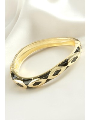 Üçgen Işlemeli Mineli Kelepçe Bileklik