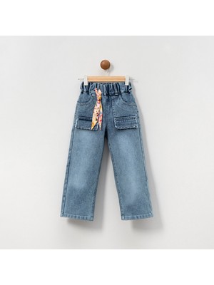 Overdo Kız Çocuk 5-8 Yaş Cep Detaylı Fularlı Kot Pantolon