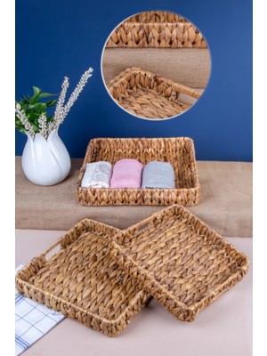 Çavdar Group 3'lü Kare Kulplu Hasır Düzenleyici El Örmesi Hasır Organizer Dekoratif Sepet Çok Amaçlı Sepet