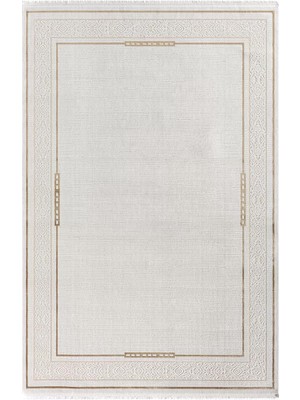 Karmen Halı Elit EL006S Krem Halı Gold Detaylı Kenar Çerçeveli Ince Yumuşak Akrilik Tozuaz Modern Salon Halısı