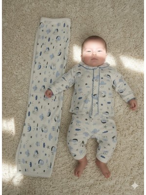 ruhaay Bebek Pamuk Kundak Battaniyeli (85X85) Baskılı Uzun Kollu Mevsimlik Takım