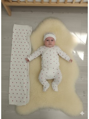 ruhaay Bebek Pamuk Kundak Battaniyeli (85X85) Baskılı Uzun Kollu Mevsimlik Takım