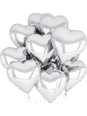 LTG Nova Metalize Parlak Gümüş Kalp Şekilli Uçan Balon Folyo 18 Inç 45 cm 10 Adet