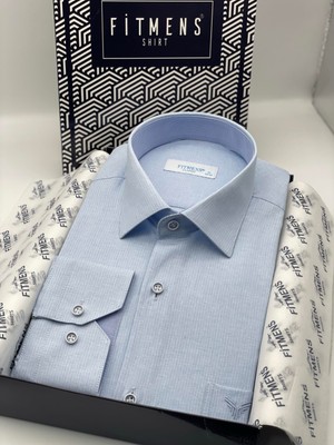 Fitmens Klasik Uzun Kol Keten Cotton Hediye Kutulu Erkek Gömlek FS-001261 - Açık Mavi