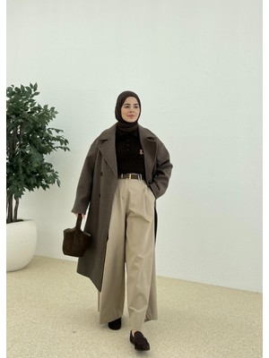 Moda Aksa Zr Muadili Oversize Astarlı Kaban Kahve