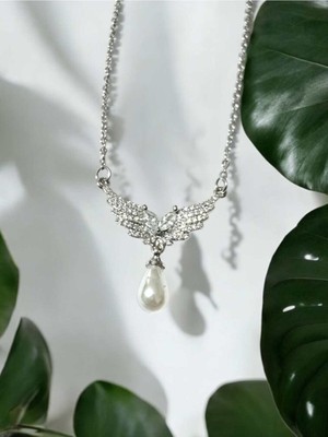 Herşey Nota Taşlı Melek Kanadı Zirkon Taş Paslanmaz Çelik Kadın Kolye