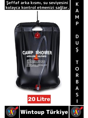 Wintoup Yüksek Kalite Pvc Outdoor Piknik Solar Isıtıcılı Şeffaf Arka Yüzey Pratik Kamp Duş Torbası 20 Litre