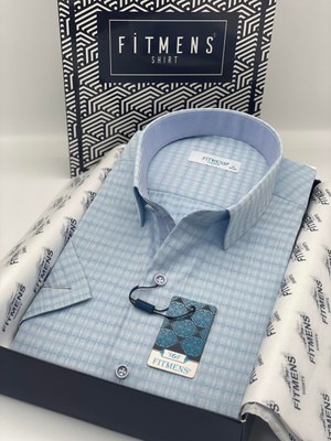 Fitmens Klasik Kısa Kol Desenli Hediye Kutulu Erkek Gömlek FS-003620 - Mavi