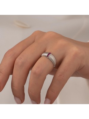 Hakan Mücevherat Pembe Taşlı 14 Ayar Beyaz Altın Yüzük