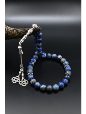 Prestige Gümüş Doğal Lapis Lazuli Taşlı 33'lük Tesbih Metal Püsküllü 10MM Küre Kesim 902516