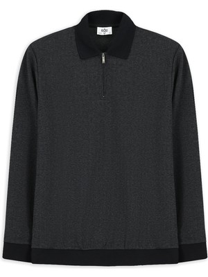 Kiğılı Polo Yaka Regular Fit Desenli Fermuarlı Pamuklu Sweatshirt