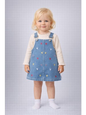 Dinamik çocuk Kız Bebek Badili Küçük Kalp Nakışlı Salopet Jile 2li Takım Bayramlık %100PAMUK 6-9-12-18-24AYLIK