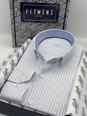 Fitmens Klasik Uzun Kol Çizgili Hediye Kutulu Erkek Gömlek FS-003864 - Açık Mavi